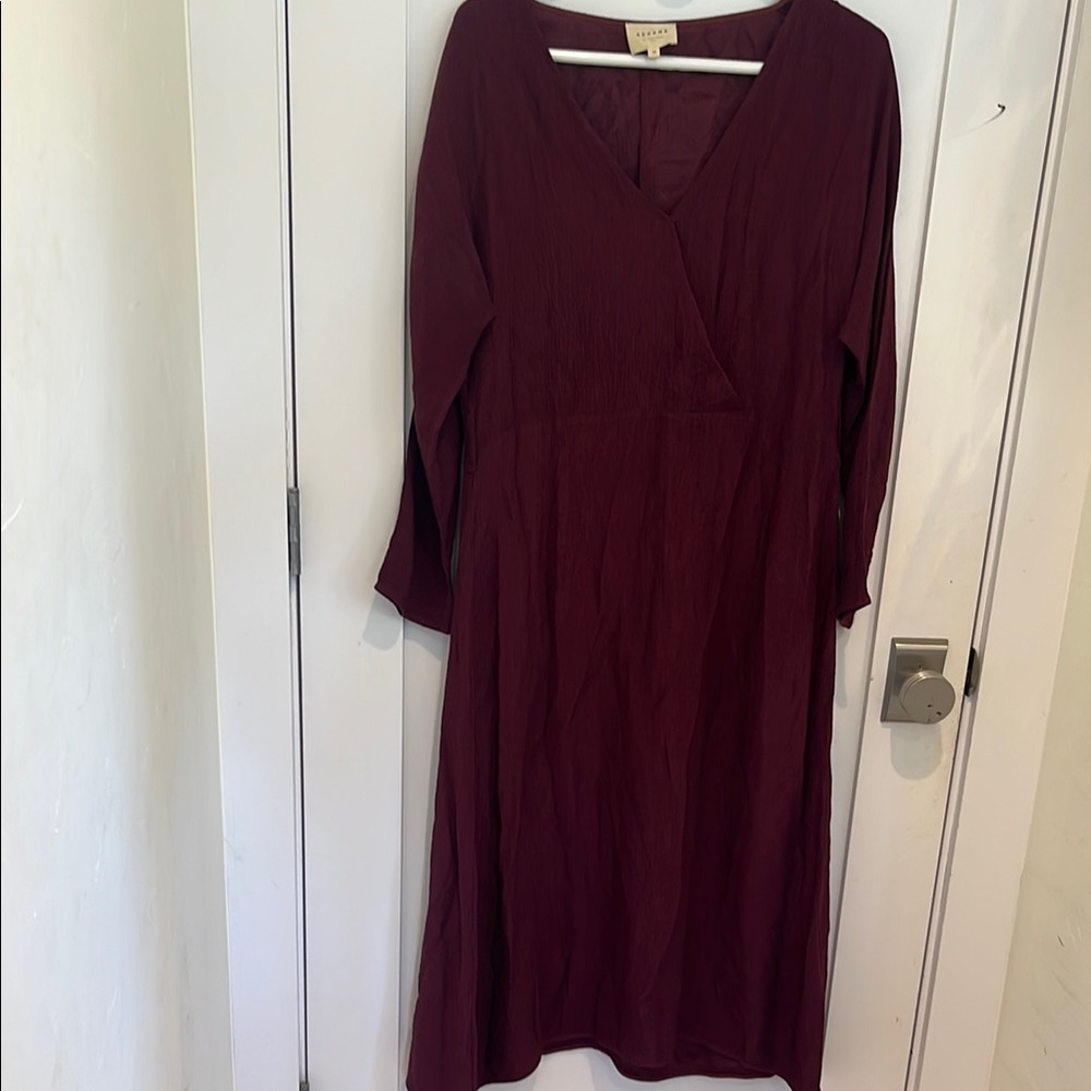 Sezane Red V-Neck Long Sleeve Sundress